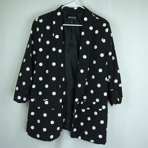 MetroStyle Black w White Polka Dots Open Blazer w Ruched Sleeves, Size 16